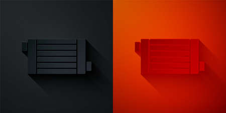 Paper cut Car radiator cooling system icon isolated on black and red background. Paper art style. Vectorのイラスト素材