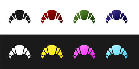 Set Croissant icon isolated on black and white background. Vectorのイラスト素材