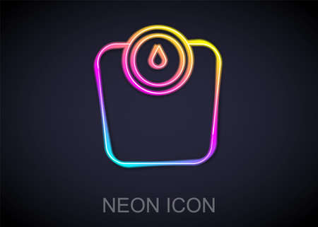 Glowing neon line Bathroom scales icon isolated on black background. Weight measure Equipment. Weight Scale fitness sport concept. Vectorのイラスト素材