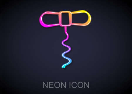 Glowing neon line Wine corkscrew icon isolated on black background. Vectorのイラスト素材