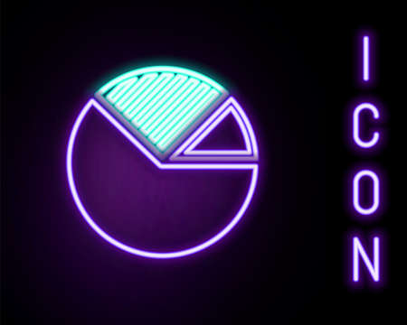 Glowing neon line Pie chart infographic icon isolated on black background. Diagram chart sign. Colorful outline concept. Vectorのイラスト素材