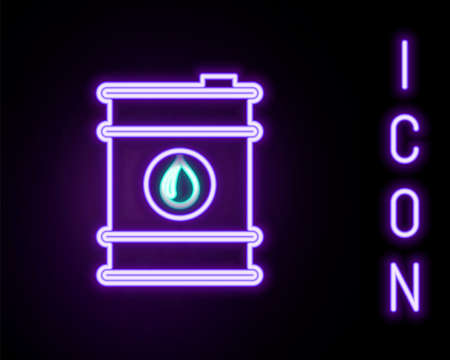 Glowing neon line Barrel oil icon isolated on black background. Colorful outline concept. Vectorのイラスト素材