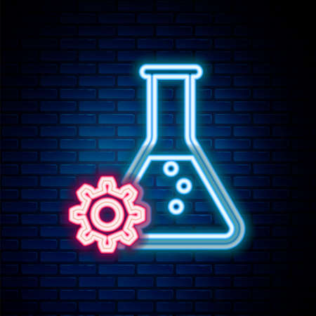 Glowing neon line Bioengineering icon isolated on brick wall background. Element of genetics and bioengineering icon. Biology, molecule, chemical icon. Colorful outline concept. Vectorのイラスト素材