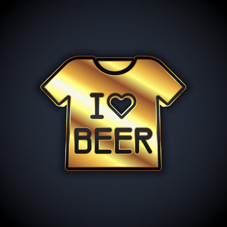 Gold Beer T-shirt icon isolated on black background. Vectorのイラスト素材