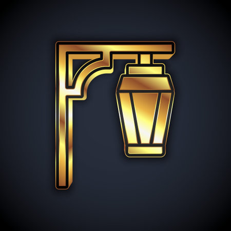 Gold Vintage street light icon isolated on black background. Vectorのイラスト素材