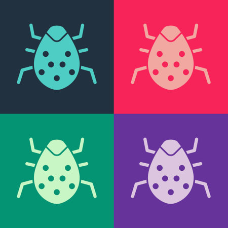 Pop art System bug concept icon isolated on color background. Code bug concept. Bug in the system. Bug searching. Vectorのイラスト素材