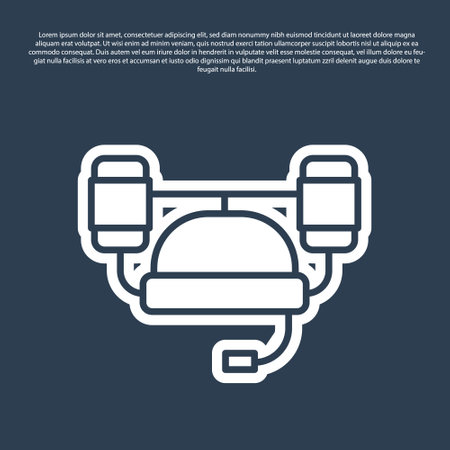 Blue line Beer helmet or hand free for drink icon isolated on blue background. Vectorのイラスト素材