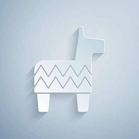 Paper cut Pinata icon isolated on grey background. Mexican traditional birthday toy. Paper art style. Vectorのイラスト素材