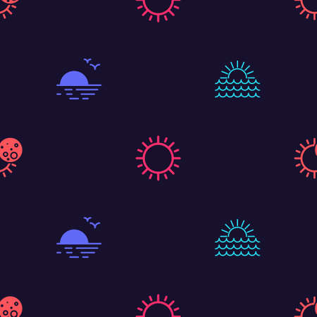Set Sunset, , and Eclipse of the sun on seamless pattern. Vectorのイラスト素材