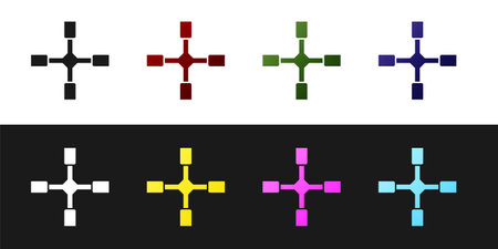 Set Wheel wrench icon isolated on black and white background. Wheel brace. Vectorのイラスト素材