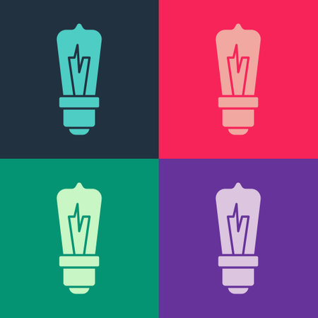 Pop art Light bulb with concept of idea icon isolated on color background. Energy and idea symbol. Inspiration concept. Vectorのイラスト素材