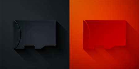 Paper cut Micro SD memory card icon isolated on black and red background. Paper art style. Vectorのイラスト素材