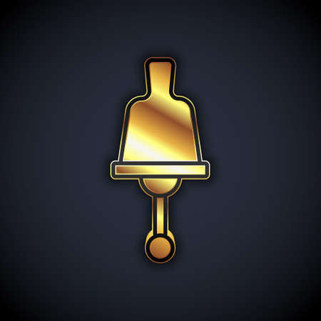 Gold Ringing bell icon isolated on black background. Alarm symbol, service bell, handbell sign, notification symbol. Vectorのイラスト素材