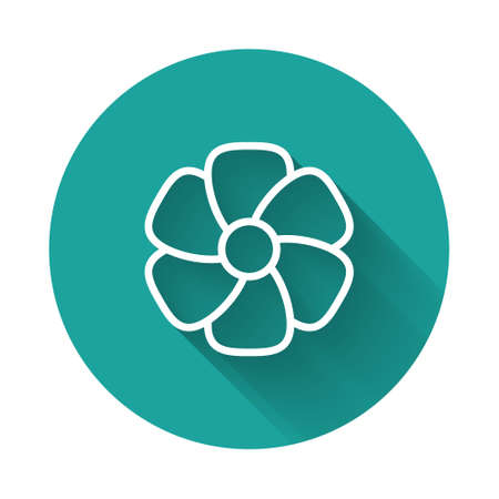 White line Flower icon isolated with long shadow background. Green circle button. Vectorのイラスト素材