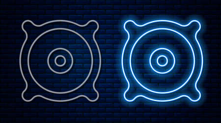 Glowing neon line Car audio speaker icon isolated on brick wall background. Vectorのイラスト素材
