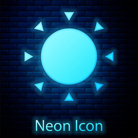 Glowing neon Sun icon isolated on brick wall background. Summer symbol. Good sunny day. Vectorのイラスト素材