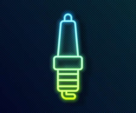 Glowing neon line Car spark plug icon isolated on black background. Car electric candle. Vectorのイラスト素材