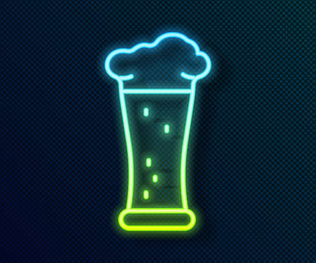 Glowing neon line Glass of beer icon isolated on black background. Vectorのイラスト素材