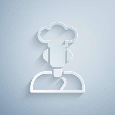 Paper cut Cook icon isolated on grey background. Chef symbol. Paper art style. Vectorのイラスト素材