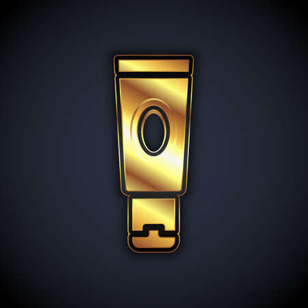 Gold Cream or lotion cosmetic tube icon isolated on black background. Body care products for woman. Vectorのイラスト素材