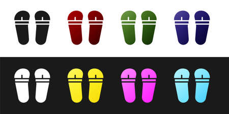 Set Flip flops icon isolated on black and white background. Beach slippers sign. Vectorのイラスト素材
