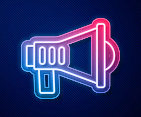 Glowing neon line Megaphone icon isolated on blue background. Speaker sign. Vectorのイラスト素材