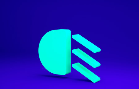 Green High beam icon isolated on blue background. Car headlight. Minimalism concept. 3d illustration...
