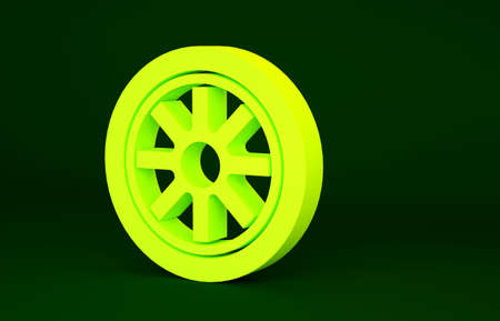 Yellow Car wheel icon isolated on green background. Minimalism concept. 3d illustration 3D renderの写真素材