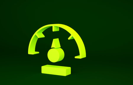 Yellow Speedometer icon isolated on green background. Minimalism concept. 3d illustration 3D render