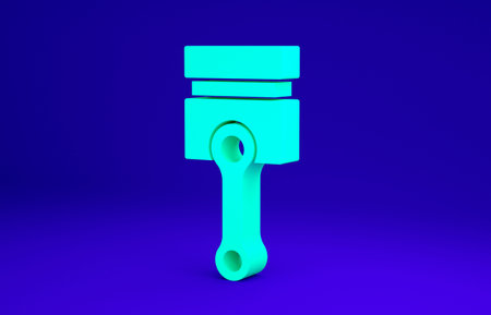 Green Engine piston icon isolated on blue background. Car engine piston sign. Minimalism concept. 3d...
