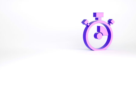 Purple Stopwatch icon isolated on white background. Time timer sign. Chronometer sign. Minimalism...