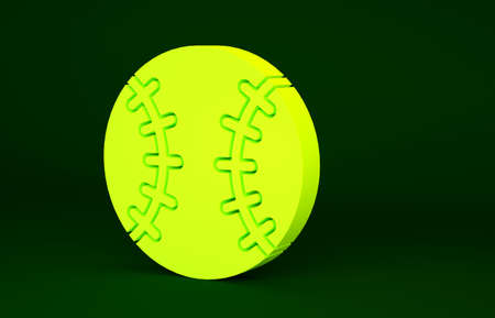 Yellow Baseball ball icon isolated on green background. Minimalism concept. 3d illustration 3D renderの写真素材