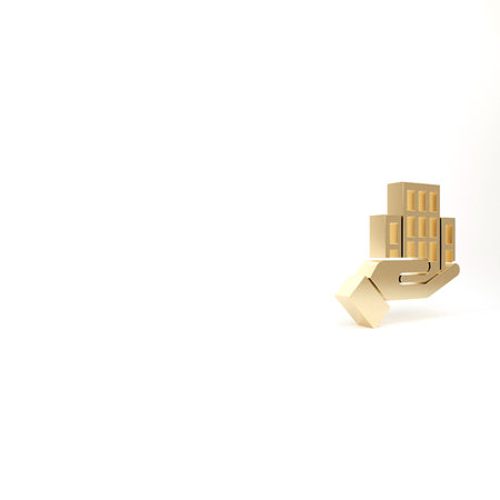 Gold Skyscraper icon isolated on white background. Metropolis architecture panoramic landscape. 3d...
