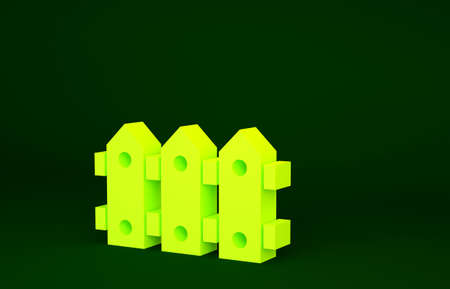 Yellow Garden fence wooden icon isolated on green background. Minimalism concept. 3d illustration 3D renderの写真素材