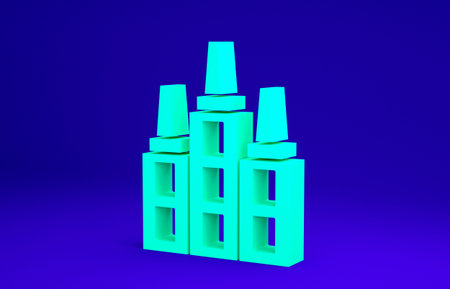 Green Skyscraper icon isolated on blue background. Metropolis architecture panoramic landscape. Minimalism concept. 3d illustration 3D renderの写真素材
