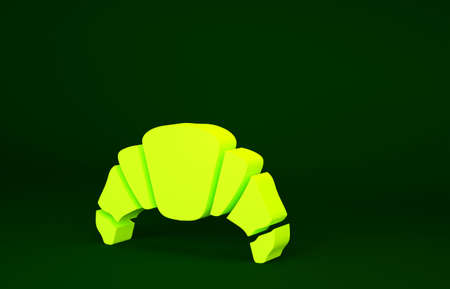 Yellow Croissant icon isolated on green background. Minimalism concept. 3d illustration 3D renderの写真素材