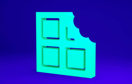 Green Chocolate bar icon isolated on blue background. Minimalism concept. 3d illustration 3D renderの写真素材