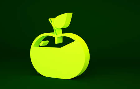 Yellow Apple in caramel icon isolated on green background. Minimalism concept. 3d illustration 3D renderの写真素材