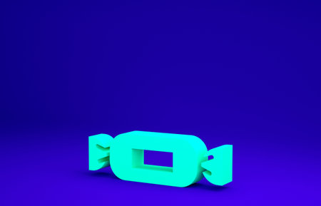 Green Candy icon isolated on blue background. Minimalism concept. 3d illustration 3D render