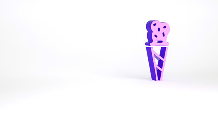 Purple Ice cream in waffle cone icon isolated on white background. Sweet symbol. Minimalism concept. 3d illustration 3D renderの写真素材