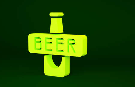 Yellow Beer bottle icon isolated on green background. Minimalism concept. 3d illustration 3D renderの写真素材