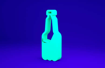 Green Plastic beer bottle icon isolated on blue background. Minimalism concept. 3d illustration 3D renderの写真素材