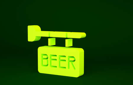 Yellow Street signboard with inscription Beer icon isolated on green background. Suitable for advertisements bar, cafe, pub, restaurant. Minimalism concept. 3d illustration 3D renderの写真素材