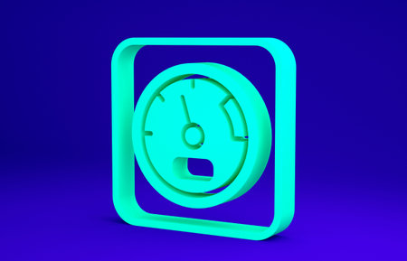 Green Sauna thermometer icon isolated on blue background. Sauna and bath equipment. Minimalism...