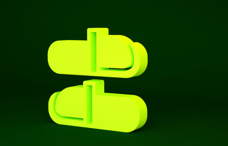 Yellow Sauna slippers icon isolated on green background. Minimalism concept. 3d illustration 3D...