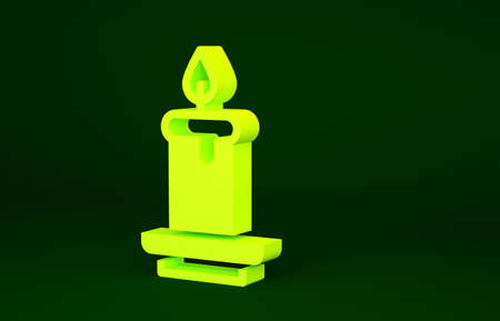 Yellow Aroma candle icon isolated on green background. Minimalism concept. 3d illustration 3D renderの写真素材