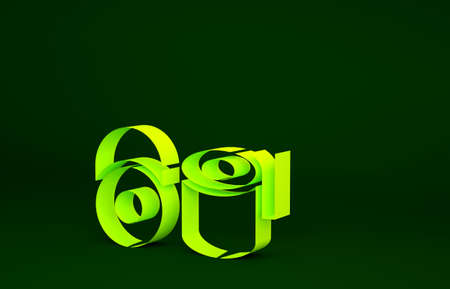 Yellow Toilet paper roll icon isolated on green background. Minimalism concept. 3d illustration 3D renderの写真素材