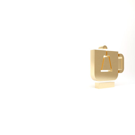 Gold Cup of tea with tea bag icon isolated on white background. 3d illustration 3D renderの写真素材