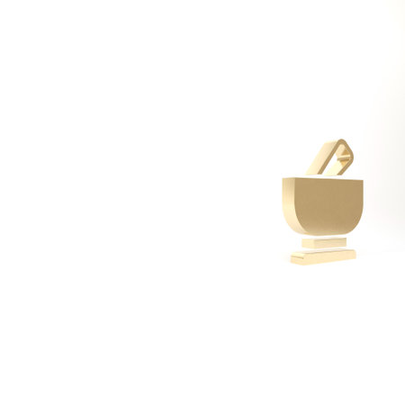 Gold Mortar and pestle icon isolated on white background. 3d illustration 3D renderの写真素材