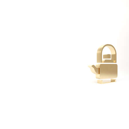 Gold Kettle with handle icon isolated on white background. Teapot icon. 3d illustration 3D renderの写真素材